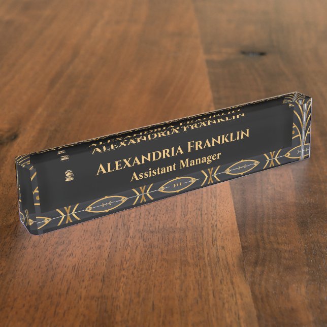 Modern Black Gold Office Personalise Nameplate (Side)