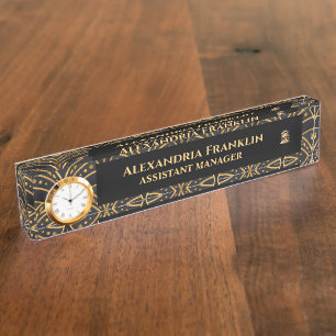 Modern Black Gold Office Professional Personalise Nameplate