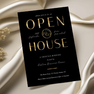 Modern Black & Gold Open House Corporate Logo Invitation