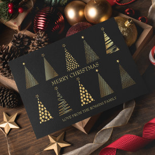 Modern Black & Gold Personalised Christmas Tree Holiday Card