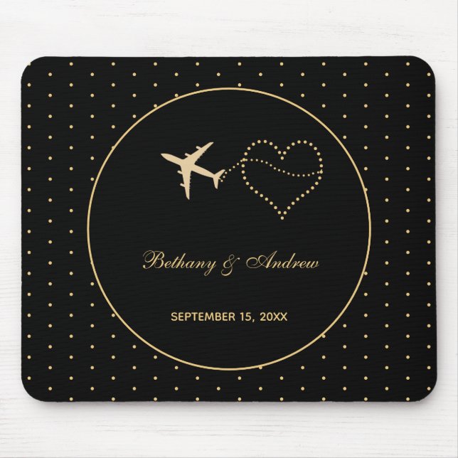 Modern Black Gold Personalised Wedding  Script Mouse Mat (Front)