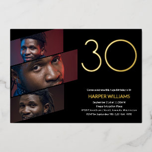 Modern Black Gold Photo 30th Birthday