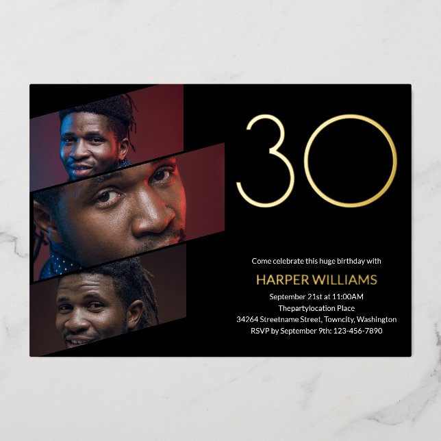 Modern Black Gold Photo 30th Birthday (Front)