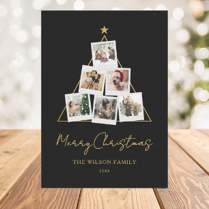 Modern Black Gold Photo Collage Christmas Holiday Card