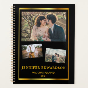 Modern black gold photo collage wedding planner