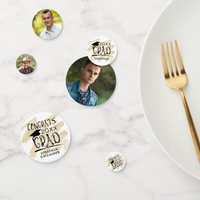 Modern Black Gold Photo Congrats Grad Personalised Confetti (Group)