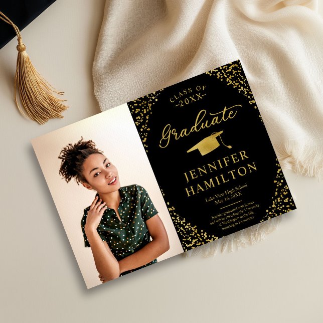 Modern Black Gold Photo Graduation Announcement  (Creator Uploaded)