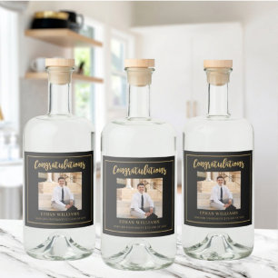 Modern Black Gold Photo Graduation Party Bottle Liquor Bottle Label