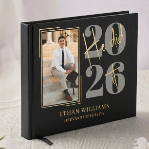 Modern Black Gold Photo Graduation Party Guest  Book