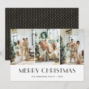 Modern Black Gold Photo Merry Christmas Card