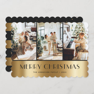 Modern Black Gold Photo Merry Christmas Card