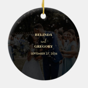 Modern Black Gold Photo Overlay Wedding Ceramic Tree Decoration