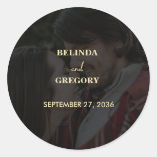 Modern Black Gold Photo Overlay Wedding Classic Round Sticker