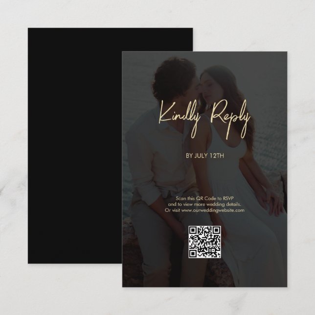 Modern Black Gold Photo Overlay Wedding Enclosure Card (Front/Back)