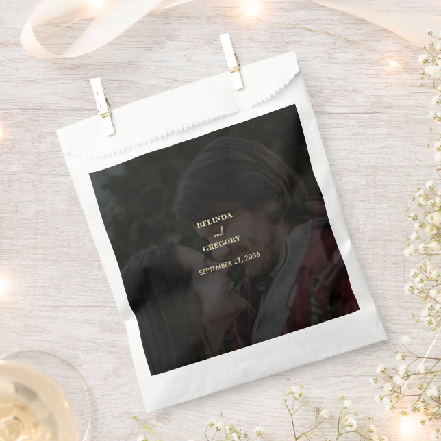 Modern Black Gold Photo Overlay Wedding Favour Bags (Clipped)