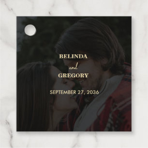 Modern Black Gold Photo Overlay Wedding Favour Tags