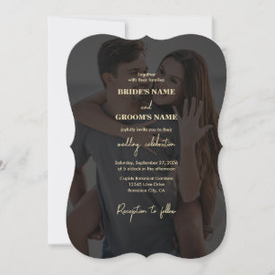 Modern Black Gold Photo Overlay Wedding Invitation