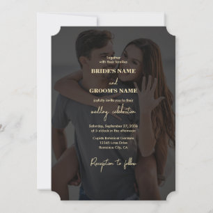 Modern Black Gold Photo Overlay Wedding Invitation