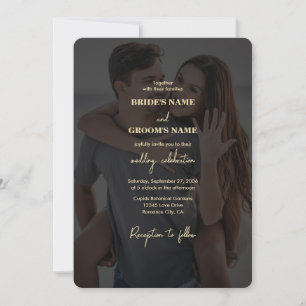 Modern Black Gold Photo Overlay Wedding Invitation