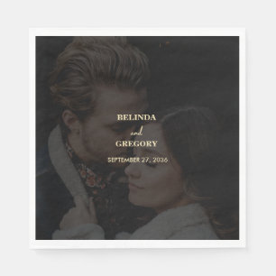 Modern Black Gold Photo Overlay Wedding Napkin
