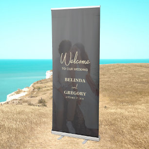 Modern Black Gold Photo Overlay Wedding Retractable Banner