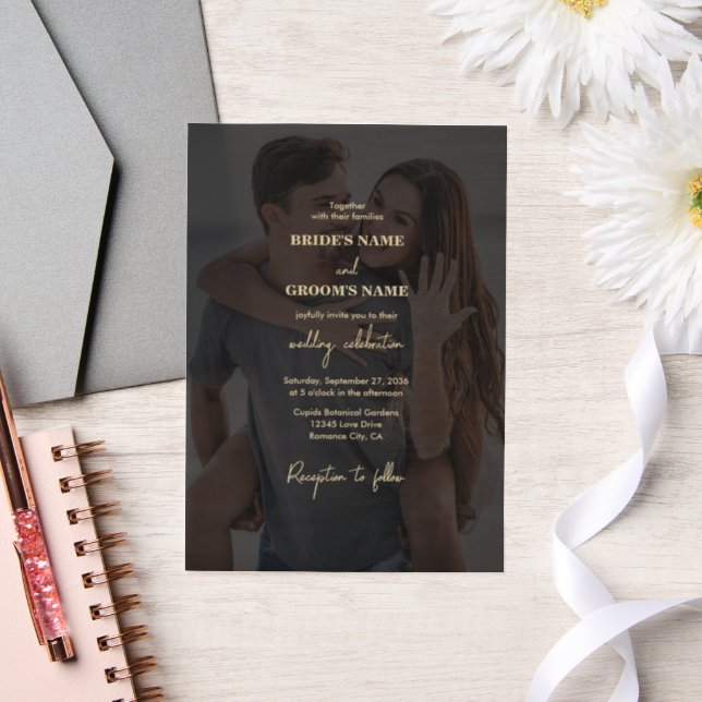 Modern Black Gold Photo Overlay Wedding Vellum Invitations (Wedding)
