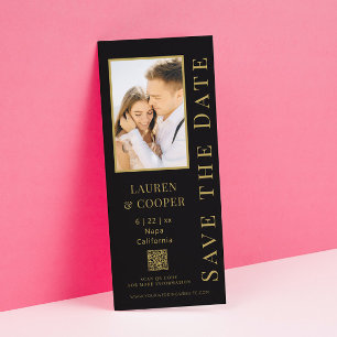 Modern Black Gold Photo QR Code Wedding Save The Date