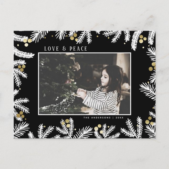 Modern Black & Gold Pine and Berries Holiday (Front)