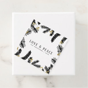 Modern Black & Gold Pine and Berries Holiday Favour Tags