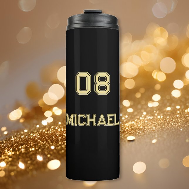 Modern Black Gold Player Name Jersey Number Sports Thermal Tumbler (Modern Black Gold Player Name Jersey Number Sports Thermal Tumbler)