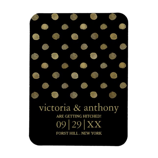 Modern Black & Gold Polka Dots Save The Date Magnet (Vertical)