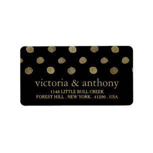 Modern Black & Gold Polka Dots Wedding Label
