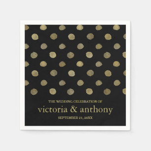 Modern Black & Gold Polka Dots Wedding Napkin