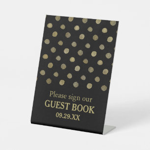 Modern Black & Gold Polka Dots Wedding Pedestal Sign
