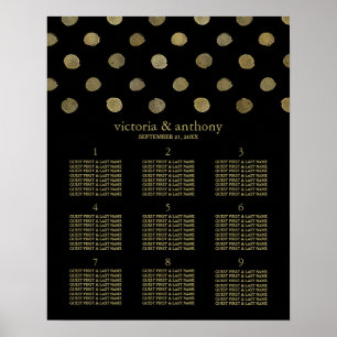 Modern Black & Gold Polka Dots Wedding Table Plan Poster