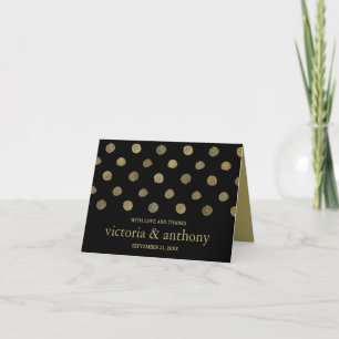 Modern Black & Gold Polka Dots Wedding Thank You