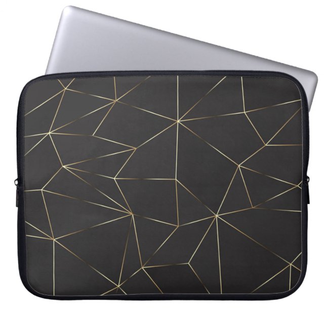 Modern Black-Gold Polygonal Shapes Texture Laptop Sleeve (Front)