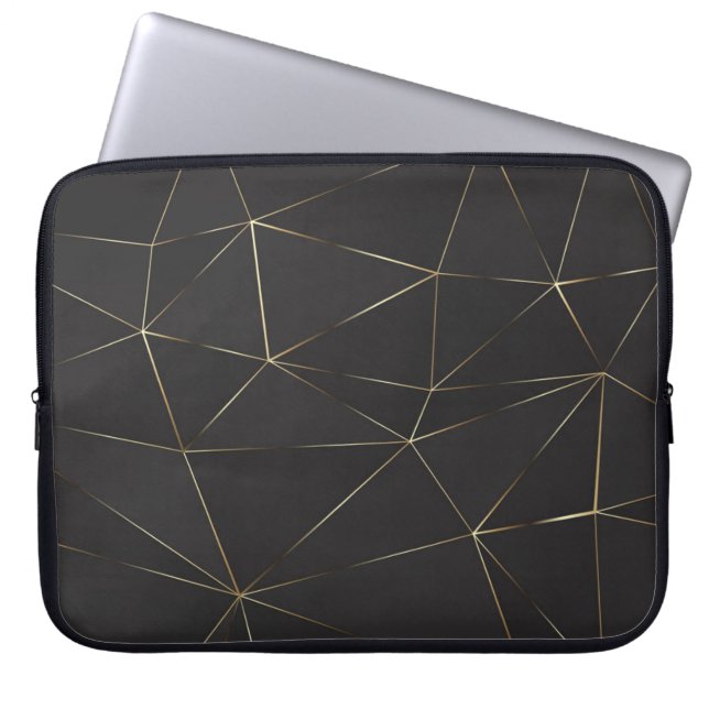 Modern Black-Gold Polygonal Shapes Texture Laptop Sleeve (Front)