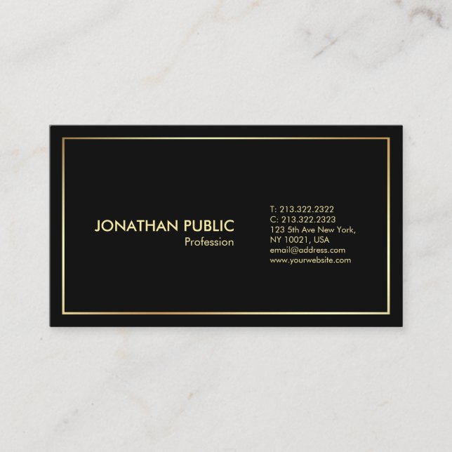 Modern Black Gold Professional Elegant Plain Business Card (Front)