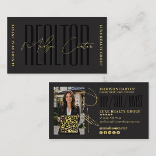 Modern Black Gold Professional Real Estate Agent Business Card
