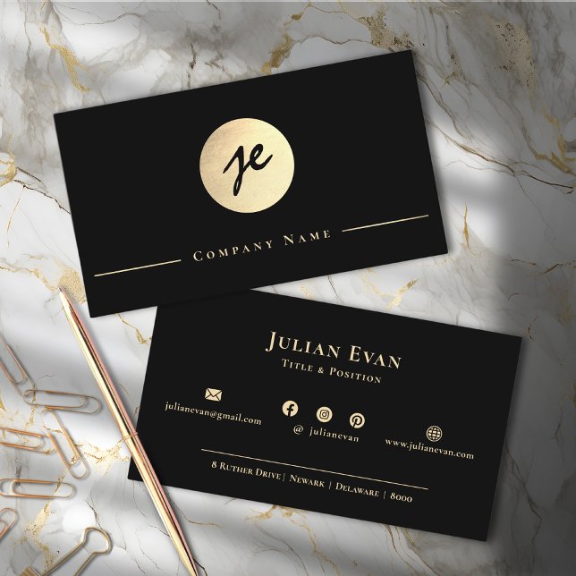 Modern Black Gold Professional Shiny Monogram Business Card (Creator Uploaded)