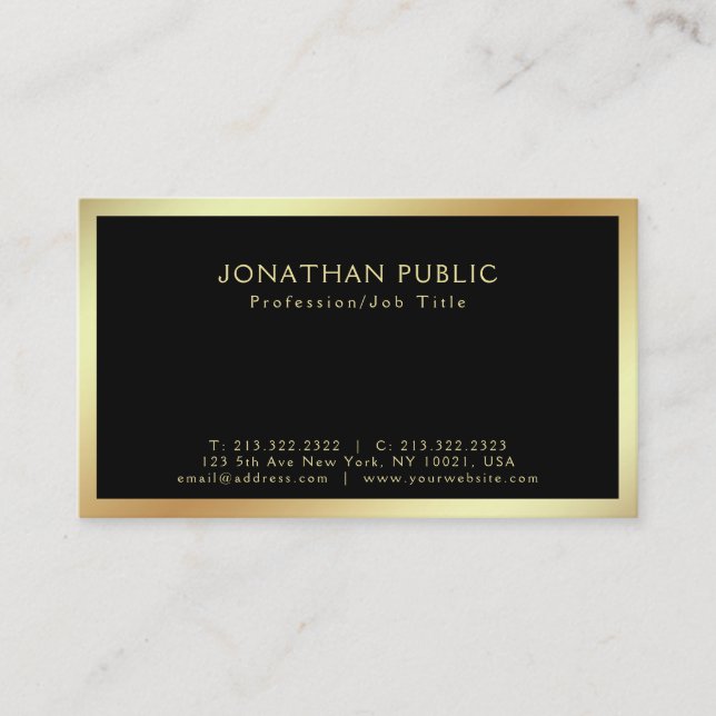 Modern Black Gold Professional Stylish Plain Business Card (Front)