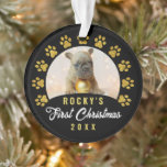 Modern Black Gold Puppy Dog First Christmas Photo Ornament<br><div class="desc">Modern Black Gold Puppy Dog First Christmas Photo Ornament</div>