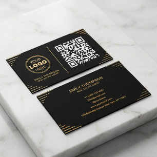 Modern Black & Gold QR Code Luxury Art Deco Business Card