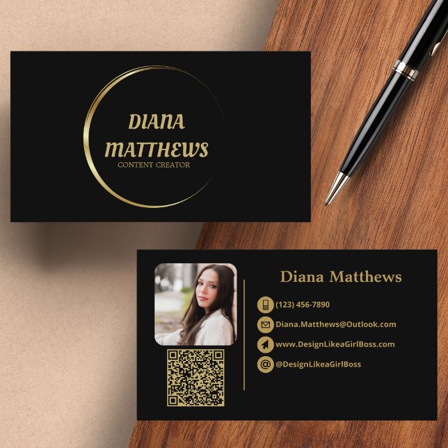 Modern Black Gold,QR Code Professional Photo Business Card (Creator Uploaded)