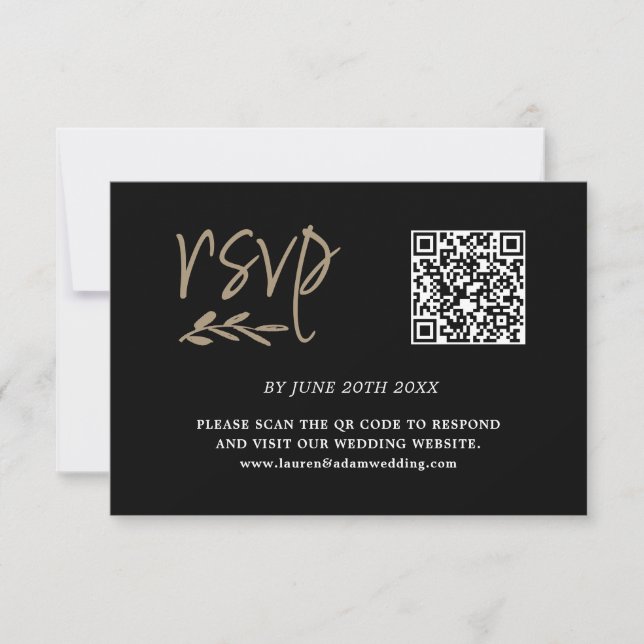 Modern Black & Gold QR Code RSVP  (Front)
