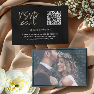 Modern Black & Gold QR Code RSVP Card