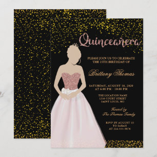 Modern Black & Gold Quinceanera 15th Birthday Invitation