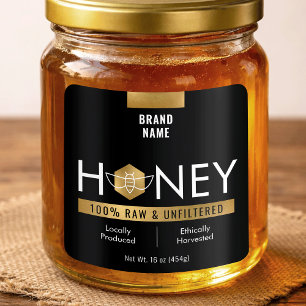 Modern Black & Gold Raw Honey Jar Product Label