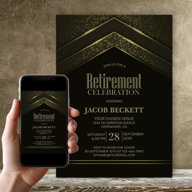 Modern Black Gold Retirement Party Invitation (Creator Uploaded)
